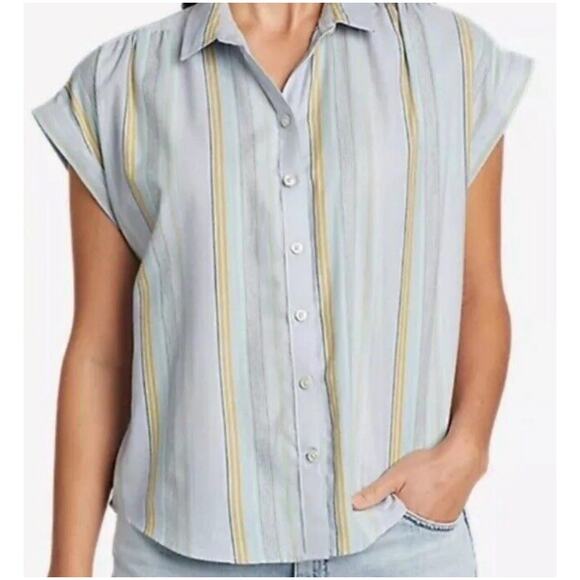 Eddie Bauer Light Blue Striped Soft Cotton Casual Button Down Size M - Picture 1 of 9